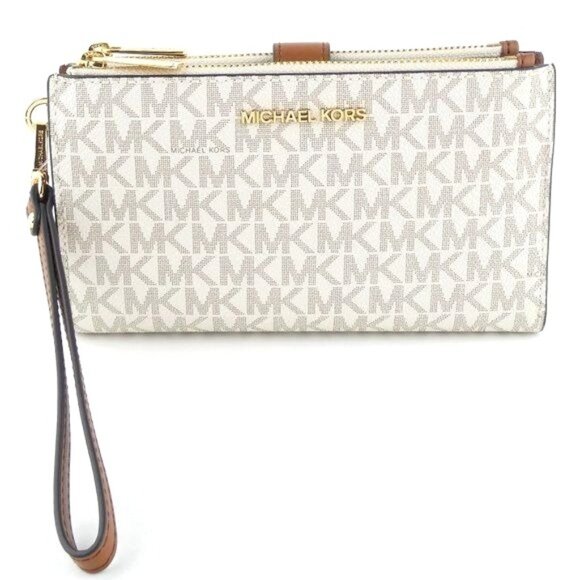 Michael Kors Vanilla Jet Set Travel Large Double Zip Wristlet NWT - Picture 1 of 5